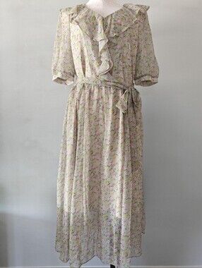 Women's Floral Maxi Midi Dress Delicate Cottagecore Soft Romantic Ruffle Prairie